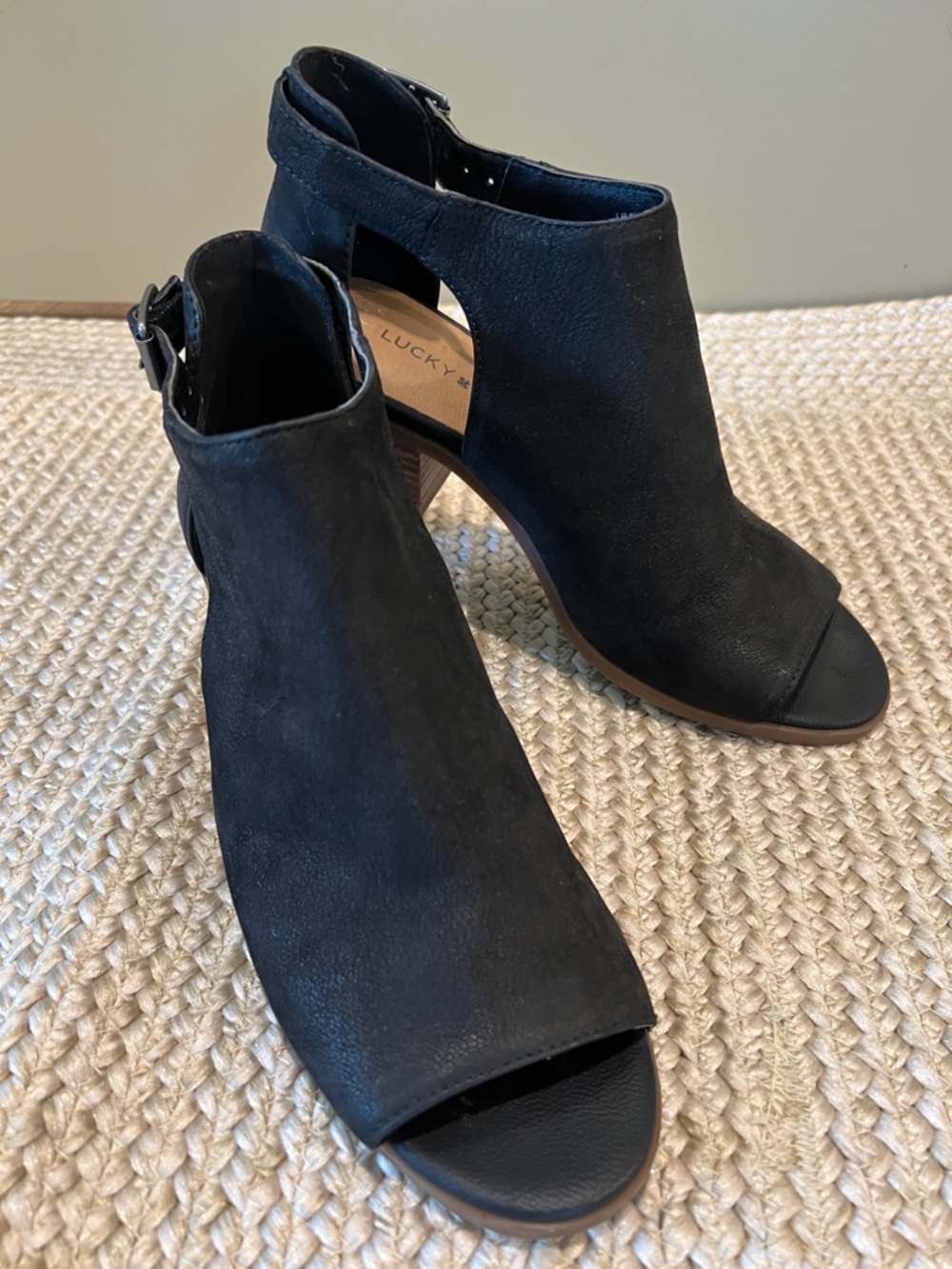 Lucky Brand Black Open-Toe Suede Cutout Booties
